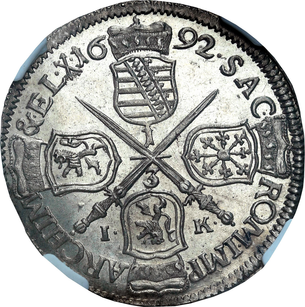 Niemcy. Saksonia. Johann Geroge IV ( 1691-1694) 1/3 talara 1692, Drezno NGC MS63 (MAX)